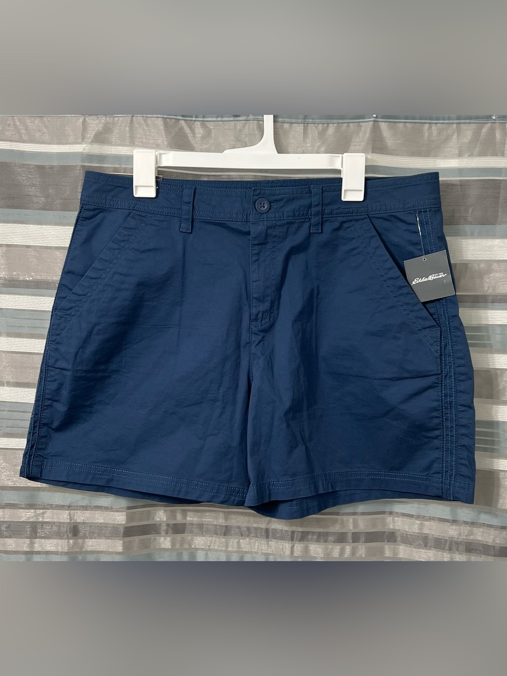 Eddie Bauer Women’s Navy Aspire Chino Flat-Front Shorts